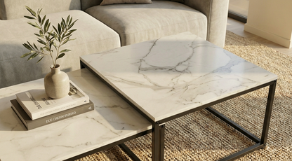 Ciest Square Nested Coffee Table Set - White Marble Stone – premium furniture by Interior Ave