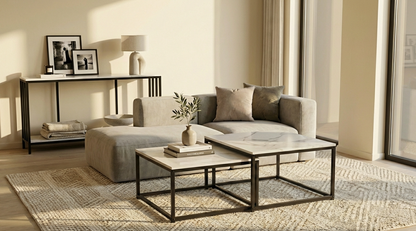 Ciest Square Nested Coffee Table Set - White Marble Stone – premium furniture by Interior Ave