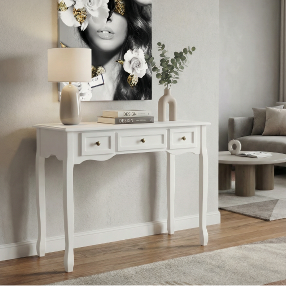 Celeste White Modern 3 Drawer Console Desk | Furniture by Interior Ave