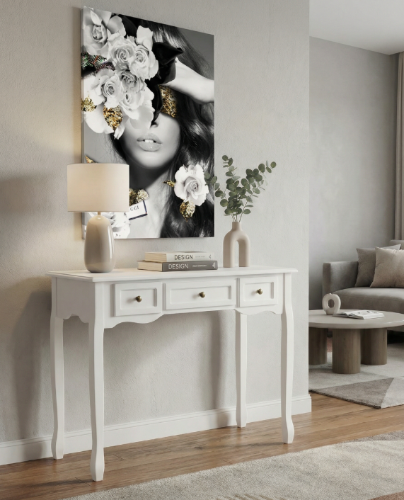 Celeste White Modern 3 Drawer Console Desk | Furniture by Interior Ave