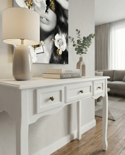 Celeste White Modern 3 Drawer Console Desk | Furniture by Interior Ave
