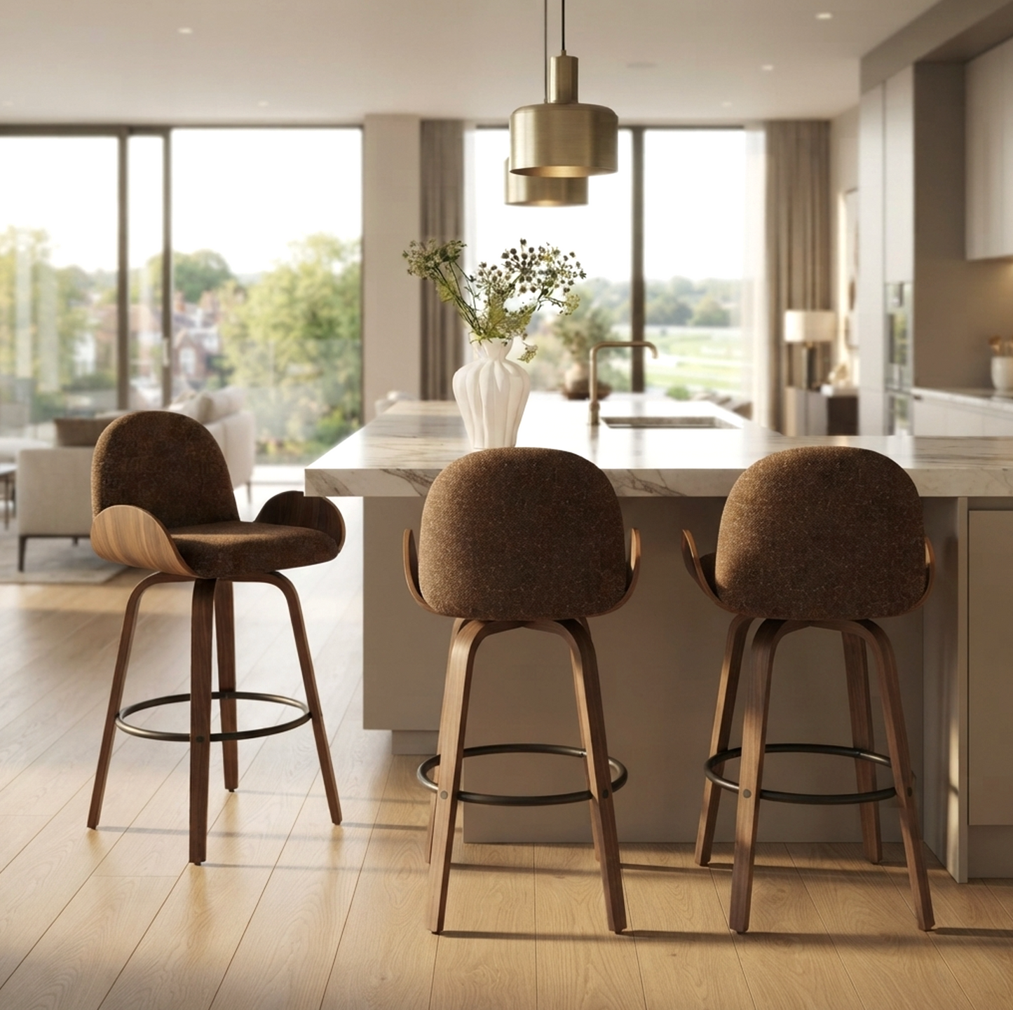 Cove Swivel Walnut & Chocolate Bar Stool - Set of Two