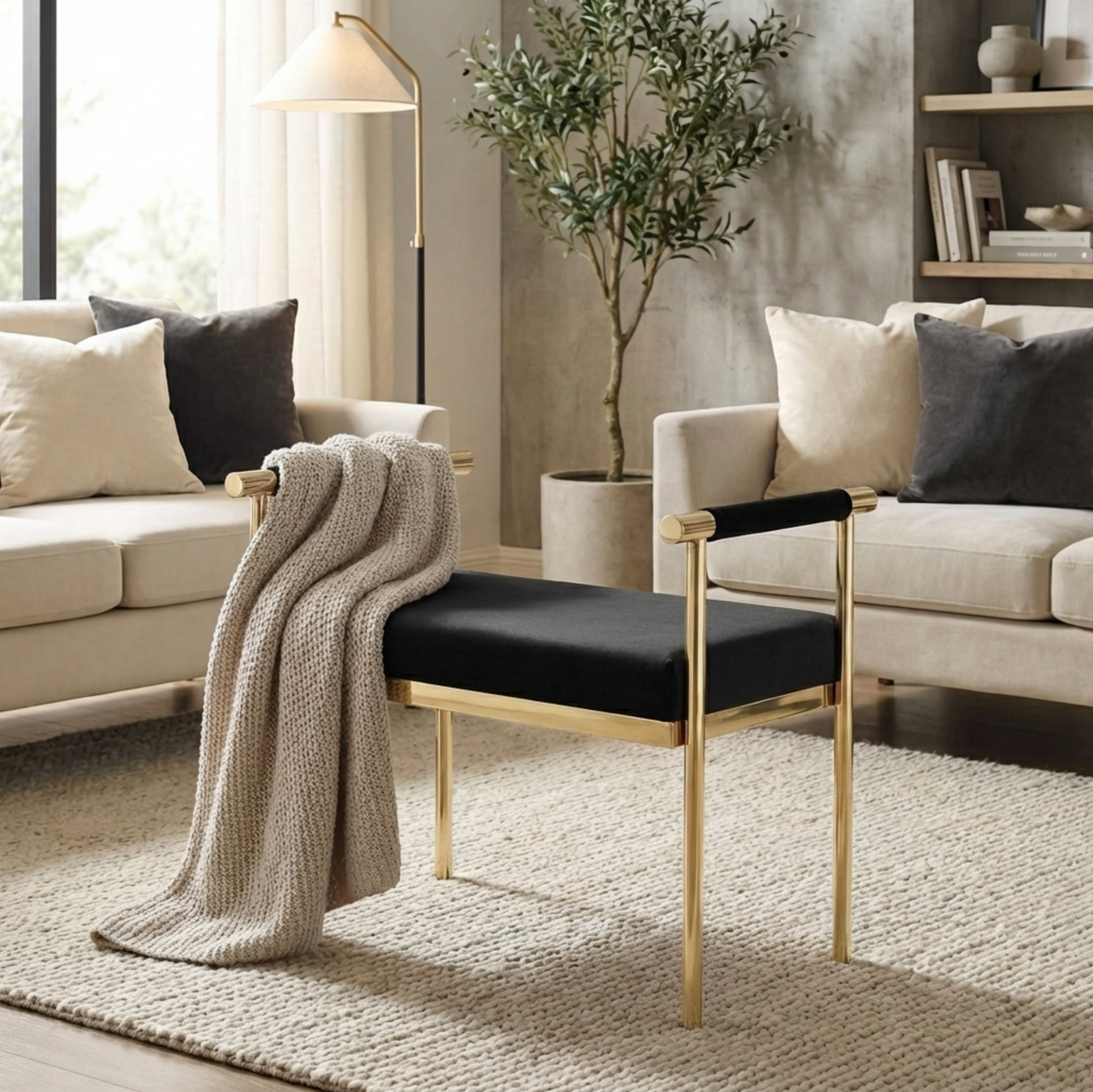 Cuba Vanity Stool – Exclusive Sculptural Design in Luxe Upholstery - Black