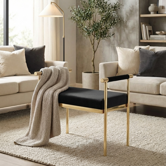 Cuba Vanity Stool – Exclusive Sculptural Design in Luxe Upholstery - Black