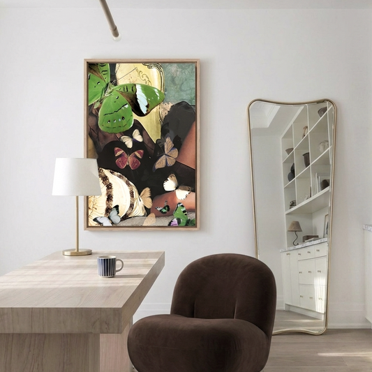 Candid butterflies and blooms golden-toned collage wall art