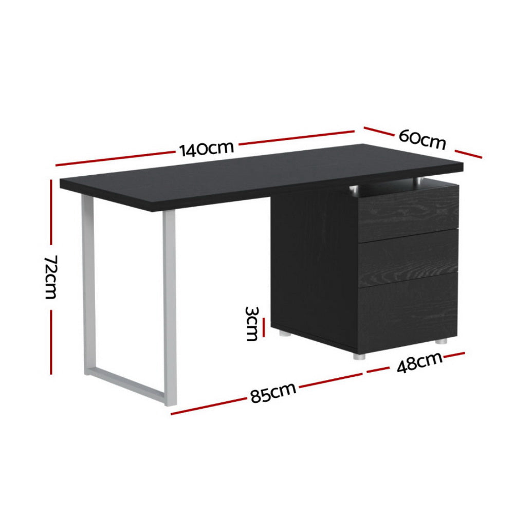 Studio Desk with Drawer Cabinet – Black (140cm)