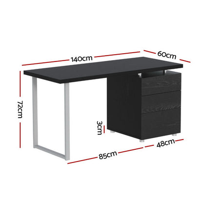 Studio Desk with Drawer Cabinet – Black (140cm)