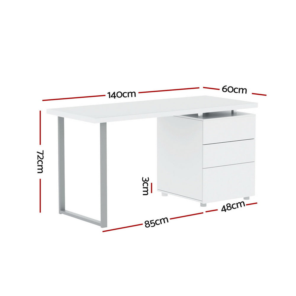 Studio Desk with Drawer Cabinet – White (140cm)