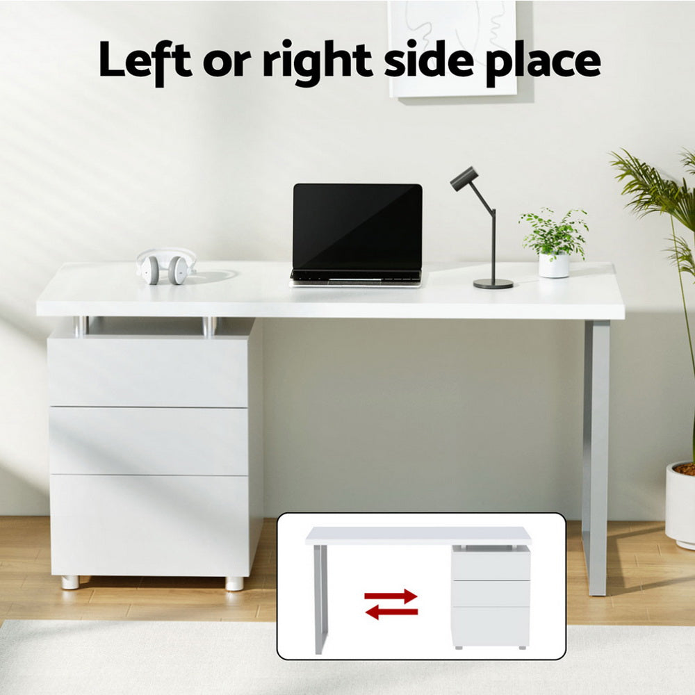Studio Desk with Drawer Cabinet – White (140cm)