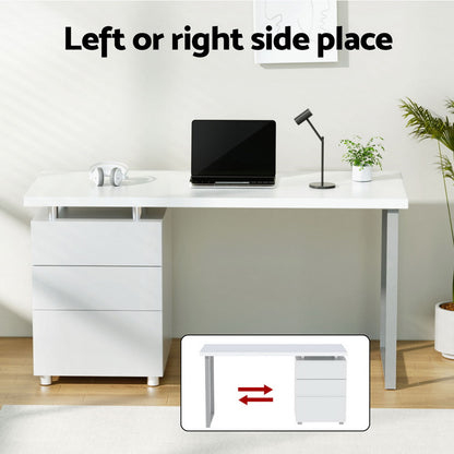 Studio Desk with Drawer Cabinet – White (140cm)
