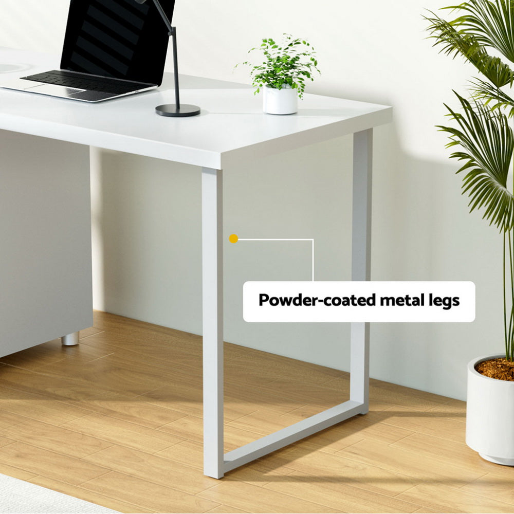 Studio Desk with Drawer Cabinet – White (140cm)
