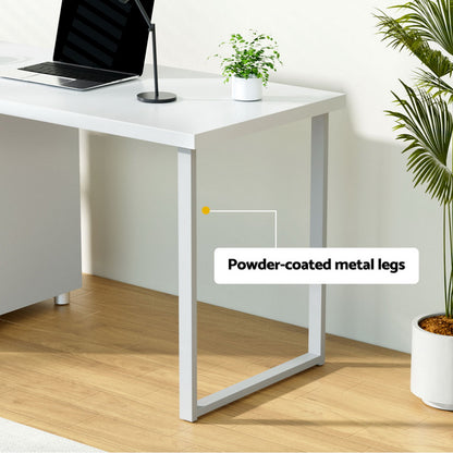 Studio Desk with Drawer Cabinet – White (140cm)
