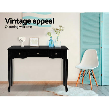 Celeste 3 Drawer Hamptons Hallway Desk - Black
