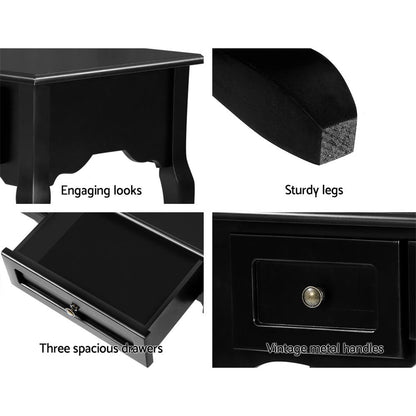 Celeste 3 Drawer Hamptons Hallway Desk - Black