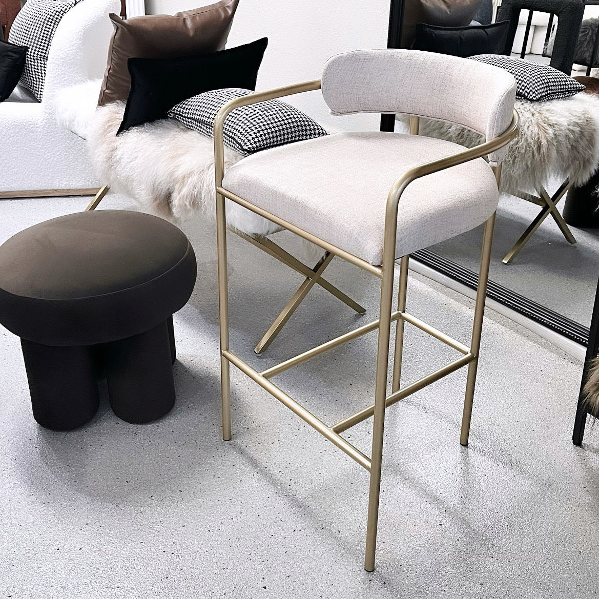 Allegra Linen Bar Stool - Sand - premium furniture by Interior Ave