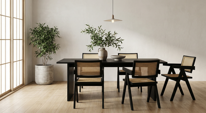 Black Solid Wood & Rattan Dining Chair – Modern Natural & Scandinavian Style Seating by Interior Ave