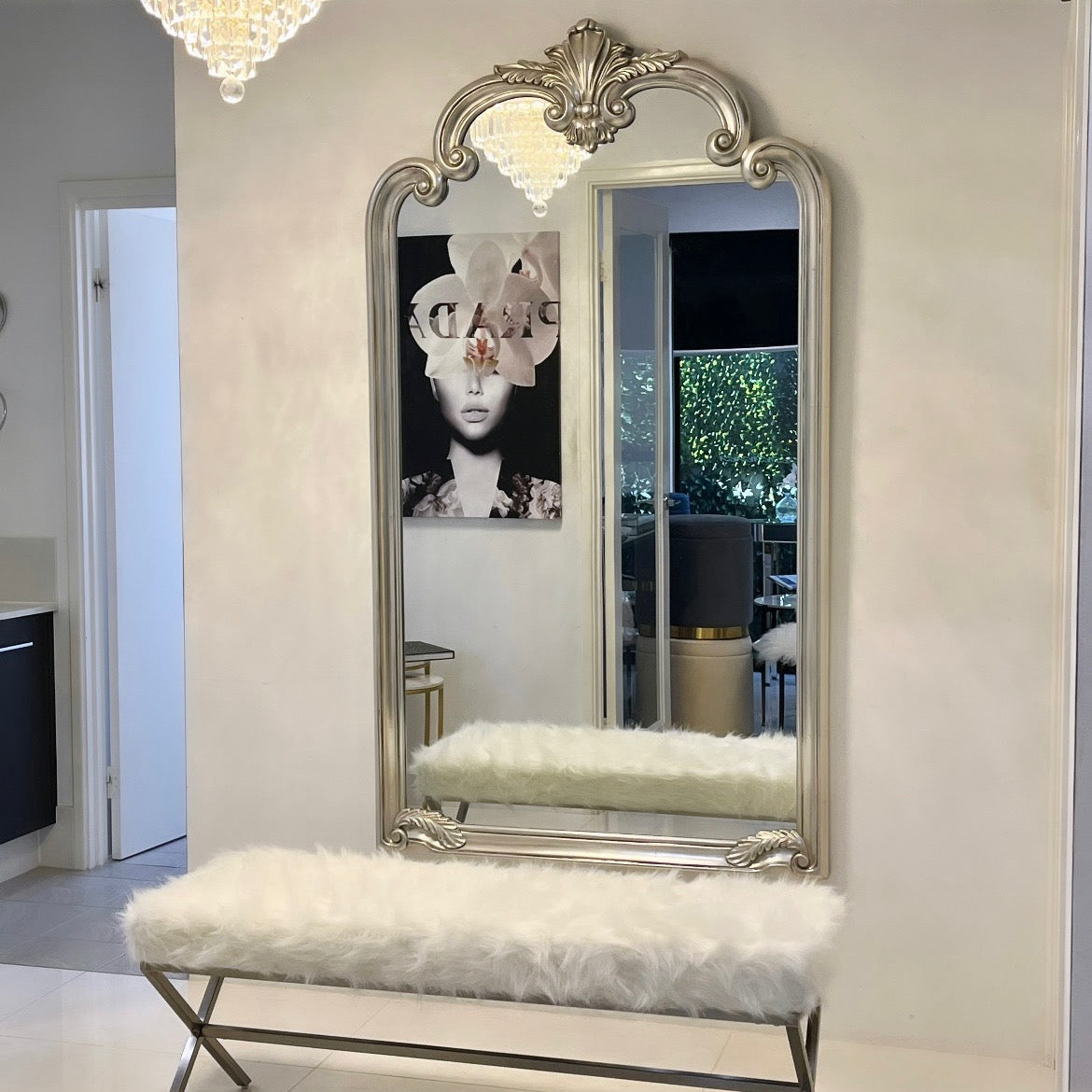 PALACIO LEANER MIRROR ANTIQUE SILVER