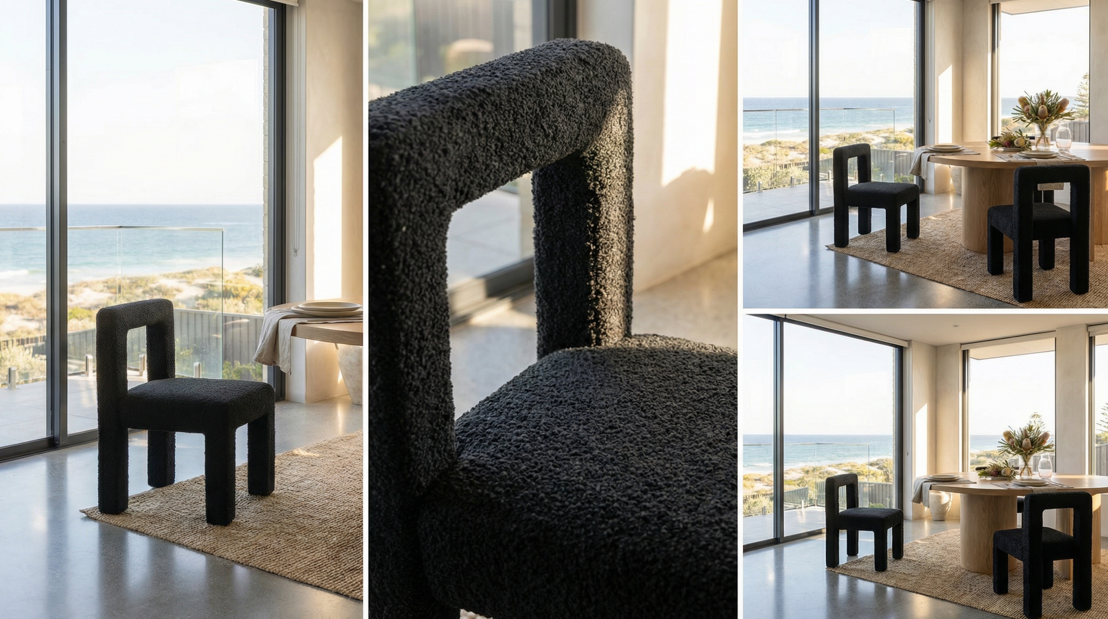 Forma Black Boucle Dining Chair – Modern Dining Chairs by Interior Ave