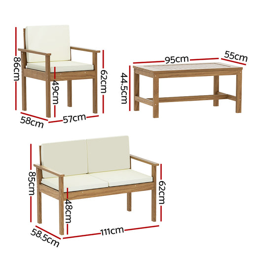 Sun Downer 4-Piece Outdoor Sofa Set Wooden Couch Lounge Setting