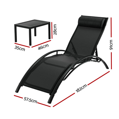 Axis 3PC Sun Lounge Outdoor Lounger Steel Table Chairs Patio Furniture Garden