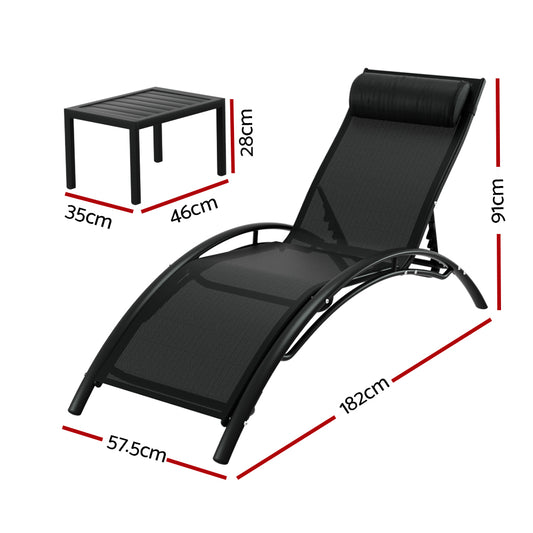 Axis 3PC Sun Lounge Outdoor Lounger Steel Table Chairs Patio Furniture Garden