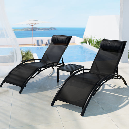 Axis 3PC Sun Lounge Outdoor Lounger Steel Table Chairs Patio Furniture Garden