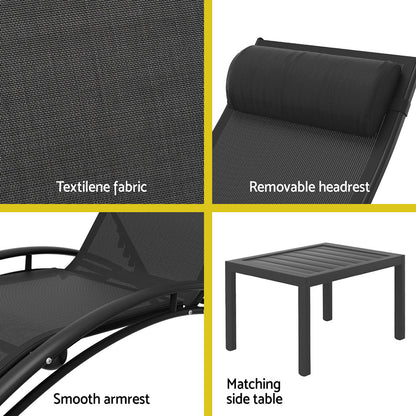 Axis 3PC Sun Lounge Outdoor Lounger Steel Table Chairs Patio Furniture Garden