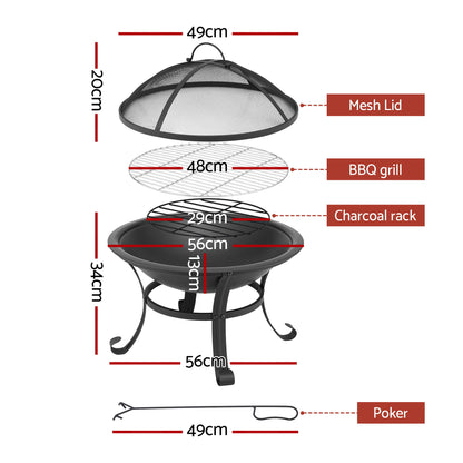 Portable Fire Pit BBQ with Mesh Spark Guard & Grill