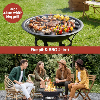 Portable Fire Pit BBQ with Mesh Spark Guard & Grill
