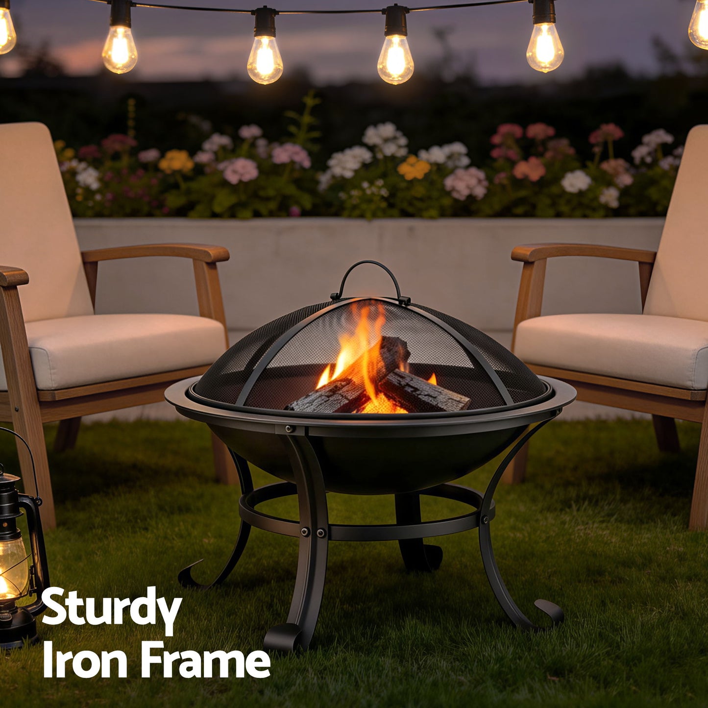 Portable Fire Pit BBQ with Mesh Spark Guard & Grill