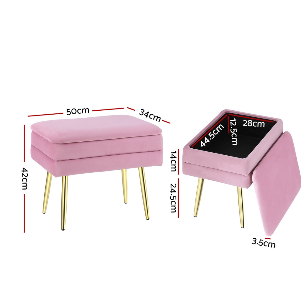 LILLY VELVET STORAGE OTTOMAN - PINK