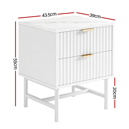 Blanc Bedside Table – White (2 Drawers)