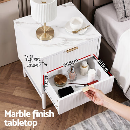 Blanc Bedside Table – White (2 Drawers)