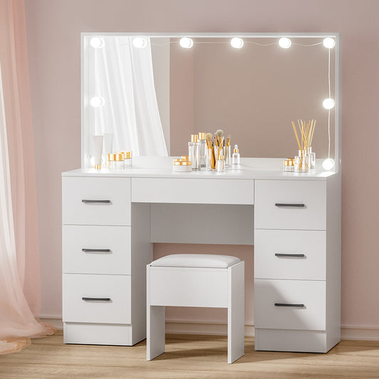 Grace Dressing Table Set with Makeup Mirror - White