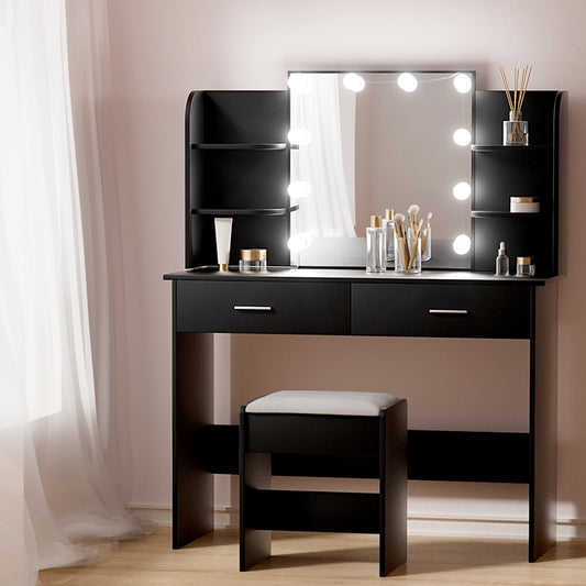 Serenity Dressing Table Set with Makeup Mirror - Black