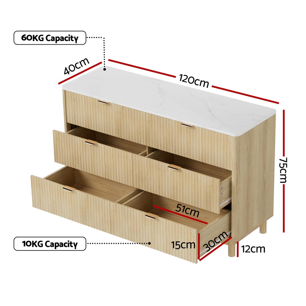 Blanc 6 Drawer Dresser – Natural Pine & White