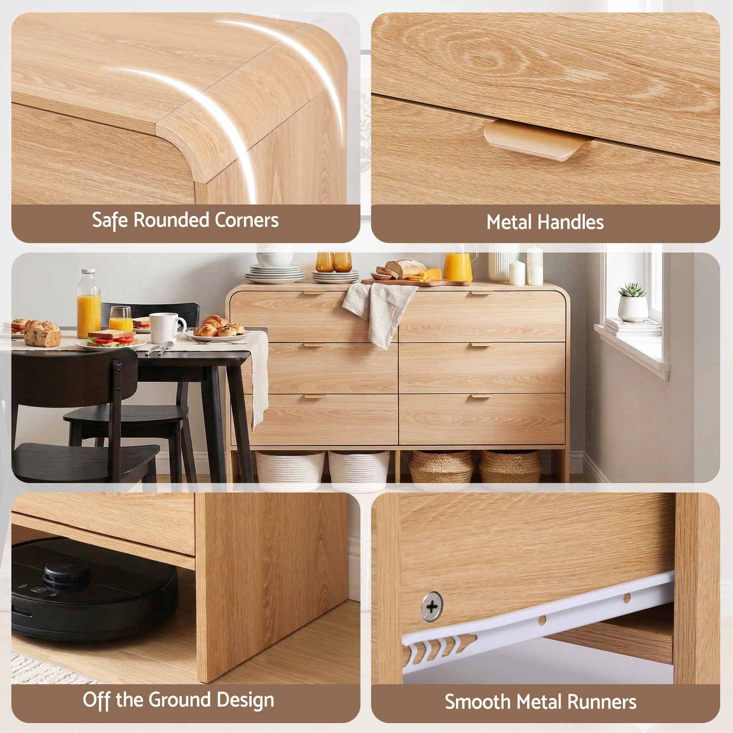 Ashbury 6 Drawer Dresser – Natural Pine