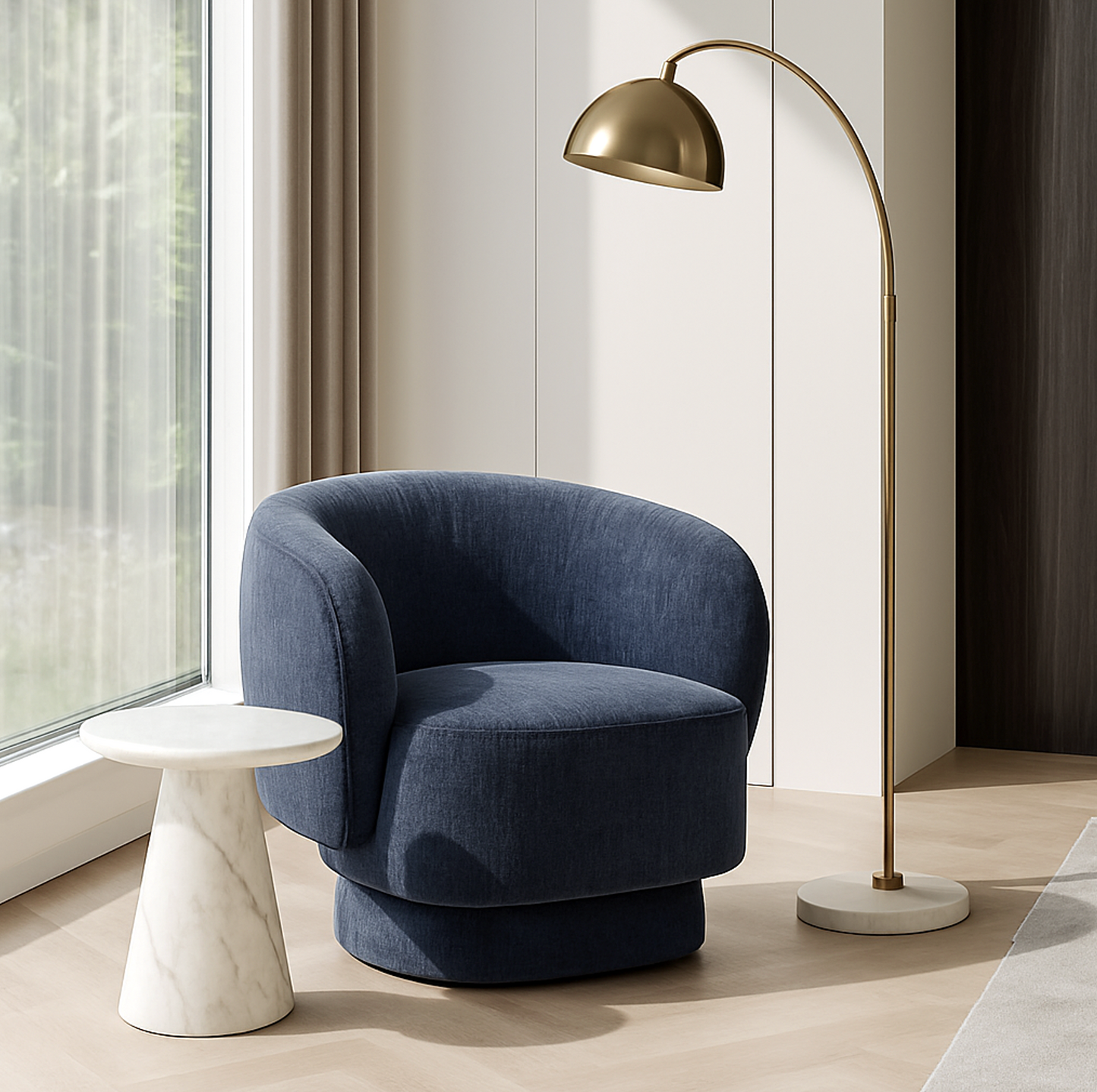 Noosa Glow Modern Arched Floor Lamp - Gold Brass