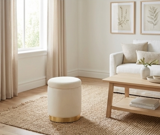 Gia Velvet Storage Ottoman – Cream Tufted Footstool with Storage – modern ottoman or footstool by Interior Ave