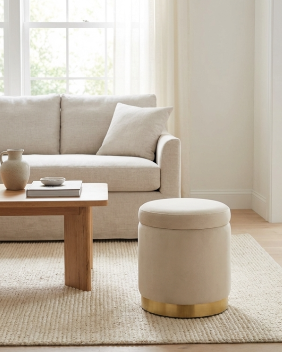 Gia Velvet Storage Ottoman – Cream Tufted Footstool with Storage – modern ottoman or footstool by Interior Ave