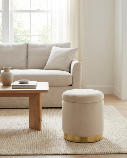 Gia Velvet Storage Ottoman – Cream Tufted Footstool with Storage – modern ottoman or footstool by Interior Ave