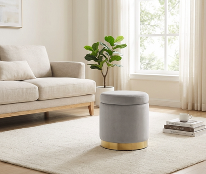 Gia Velvet Storage Ottoman – Light Grey Tufted Footstool with Storage – modern ottoman or footstool by Interior Ave