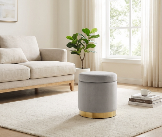 Gia Velvet Storage Ottoman – Light Grey Tufted Footstool with Storage – modern ottoman or footstool by Interior Ave