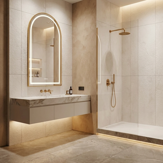 90 x 60cm Arched Gold Frameless LED Bathroom Mirror