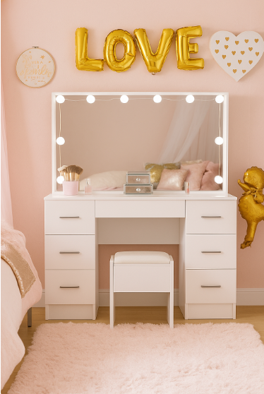 Grace Dressing Table Set with Makeup Mirror - White – Designer mirror by Interior Ave