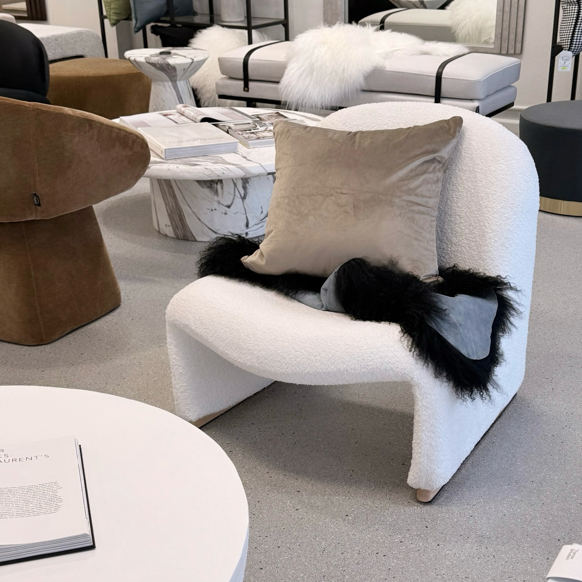 Haven Curved Boucle Armchair – EX DISPLAY LAST ONE White