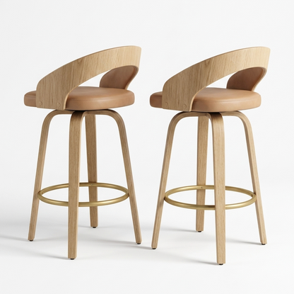 Hudson Oak Bar Stool - Tan + Oak Set of Two