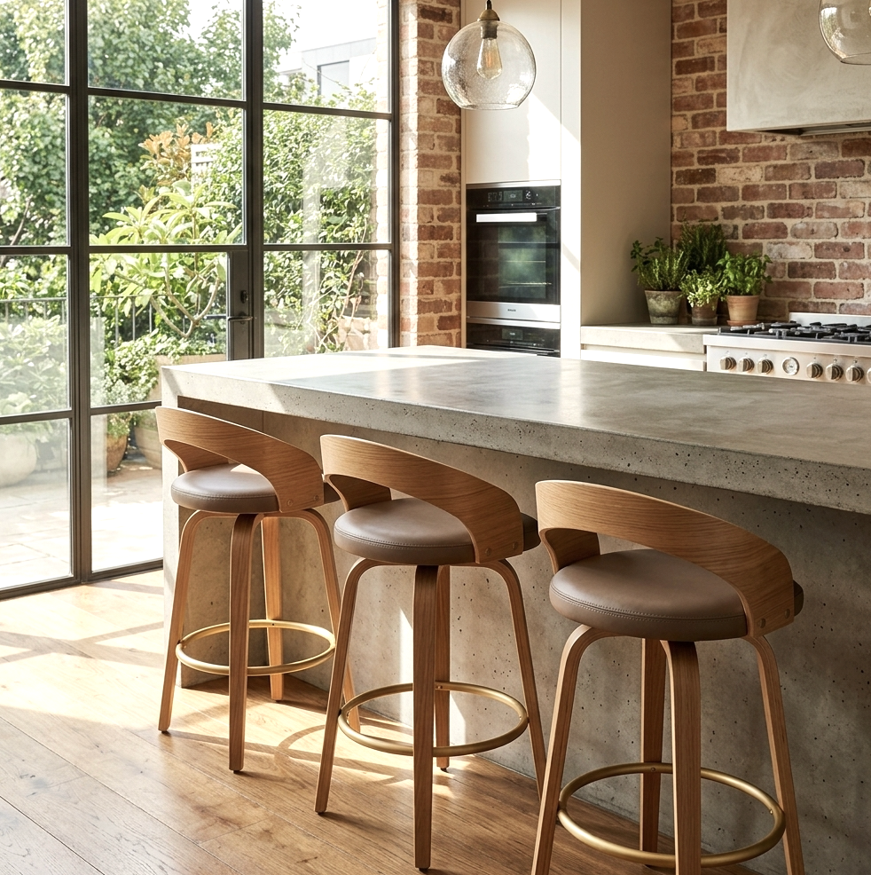 Hudson Oak Bar Stool - Tan + Oak Set of Two