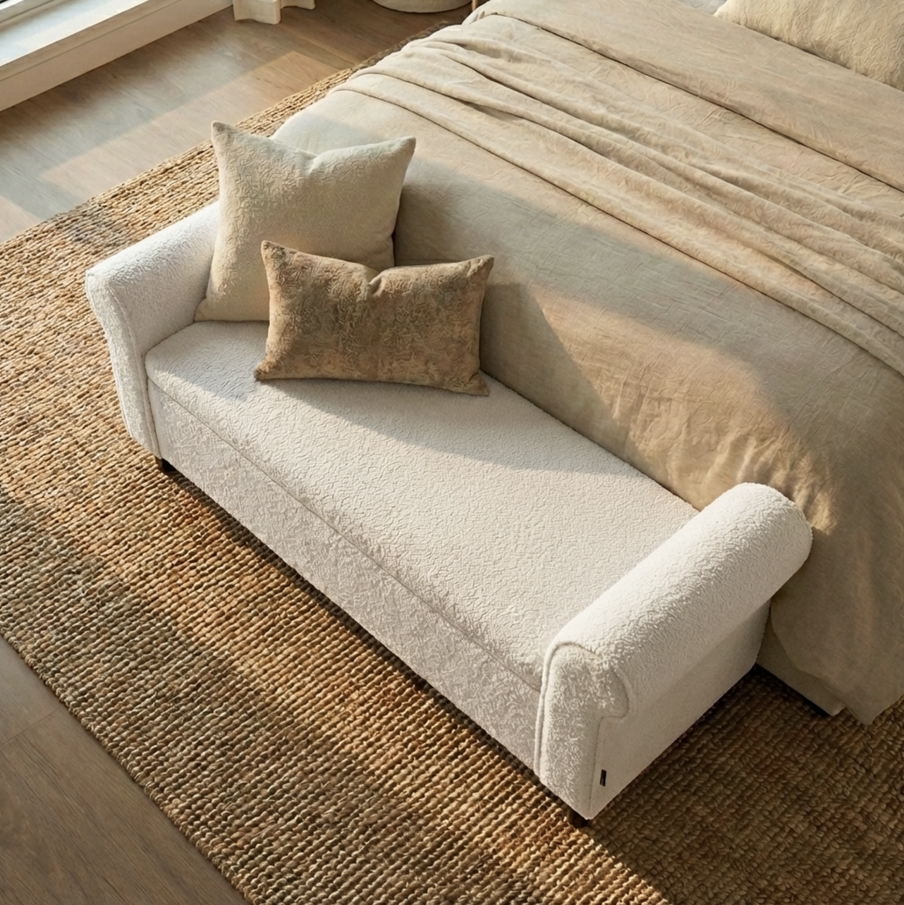 Harriet Boucle Storage Ottoman Bench - White