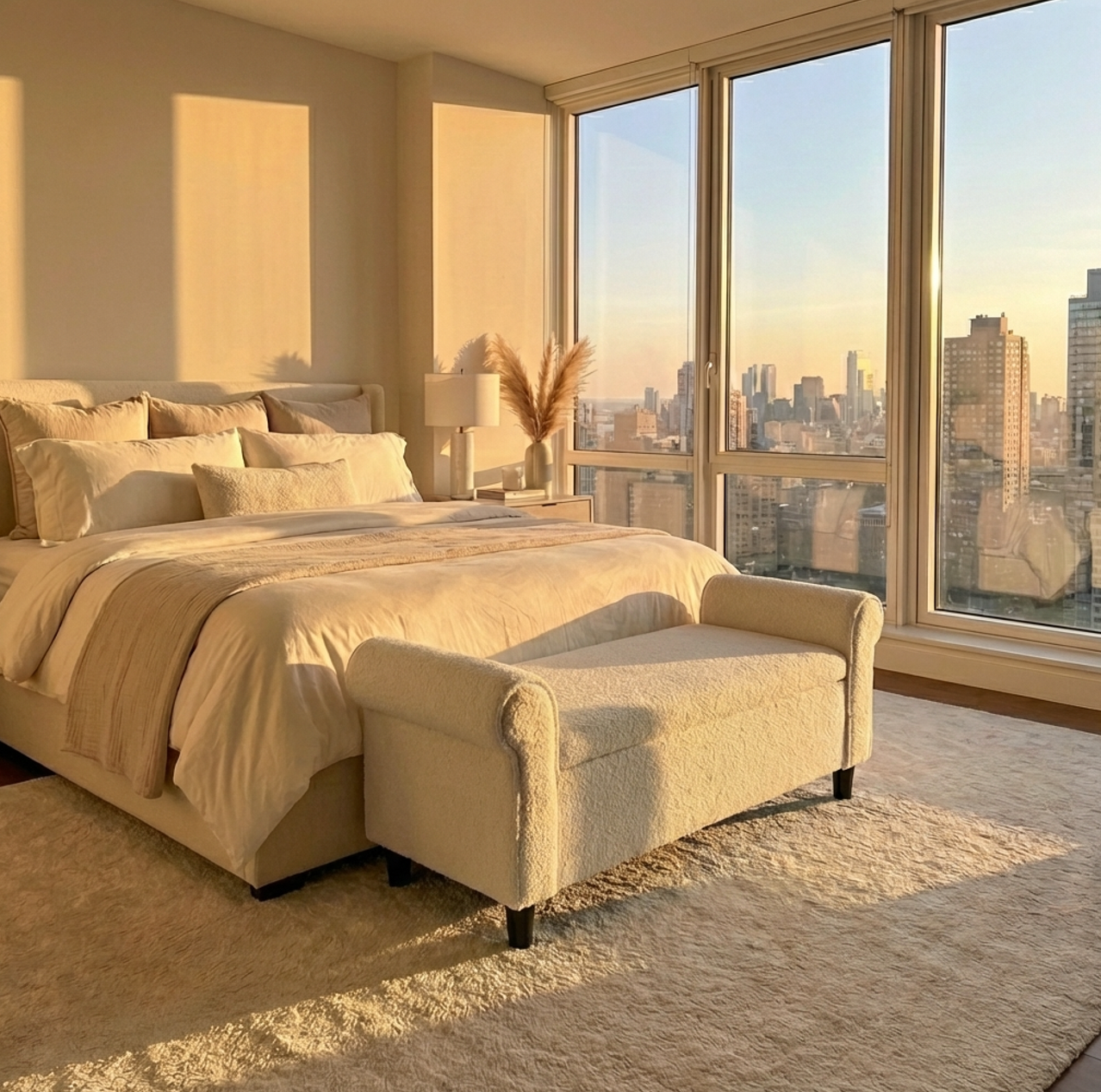 Harriet Boucle Storage Ottoman Bench - White